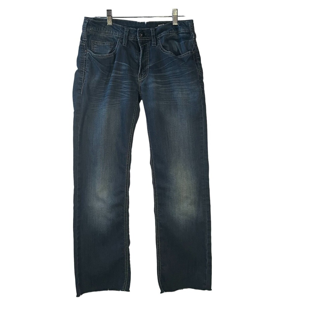 Buffalo Brady-X Jeans Woman's Size 27x32 Raw Hem Dark Wash Embroidered‎ Pocket